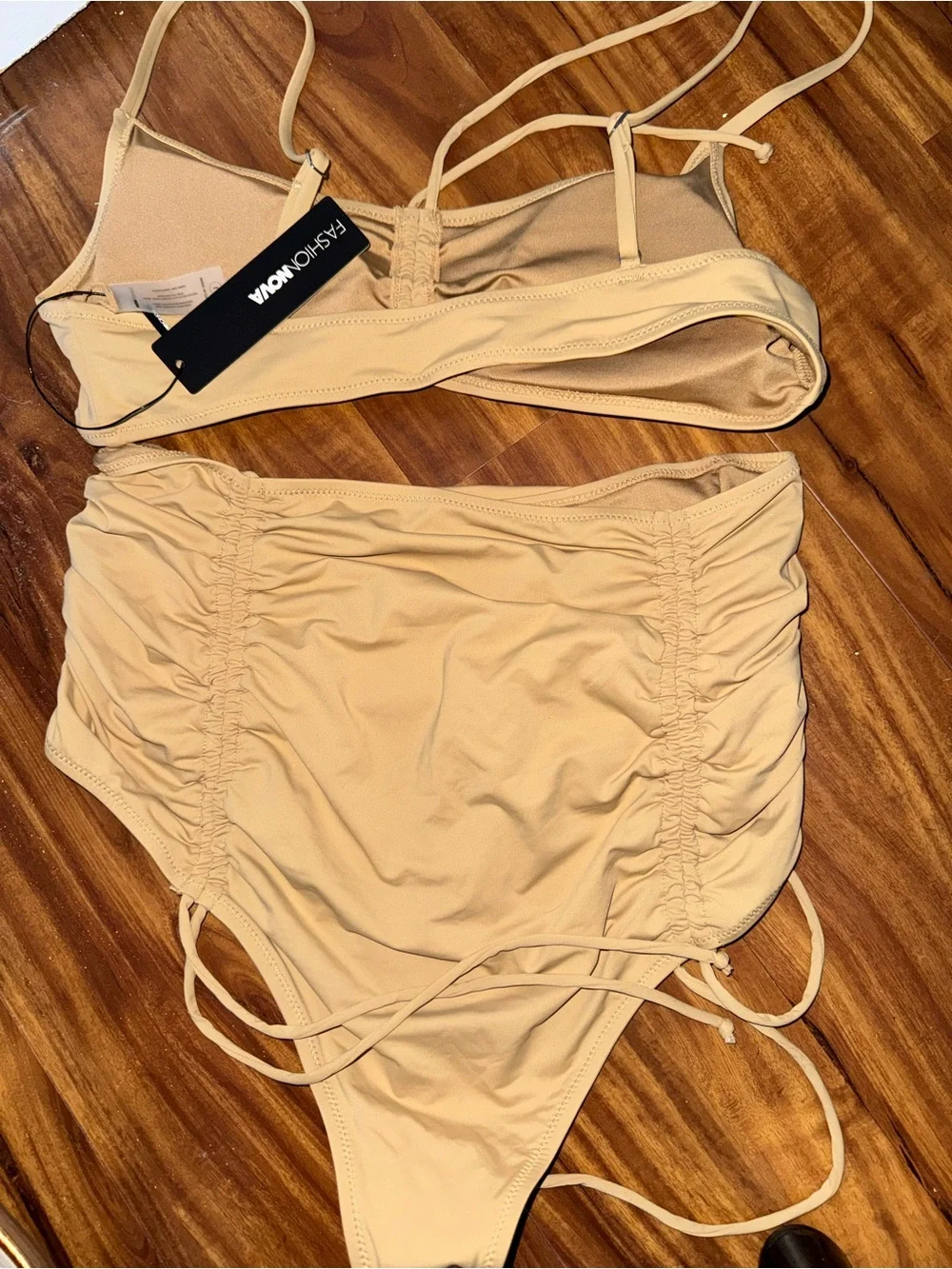 Fashion Nova Tan Ruched 2-Piece Bikini Set